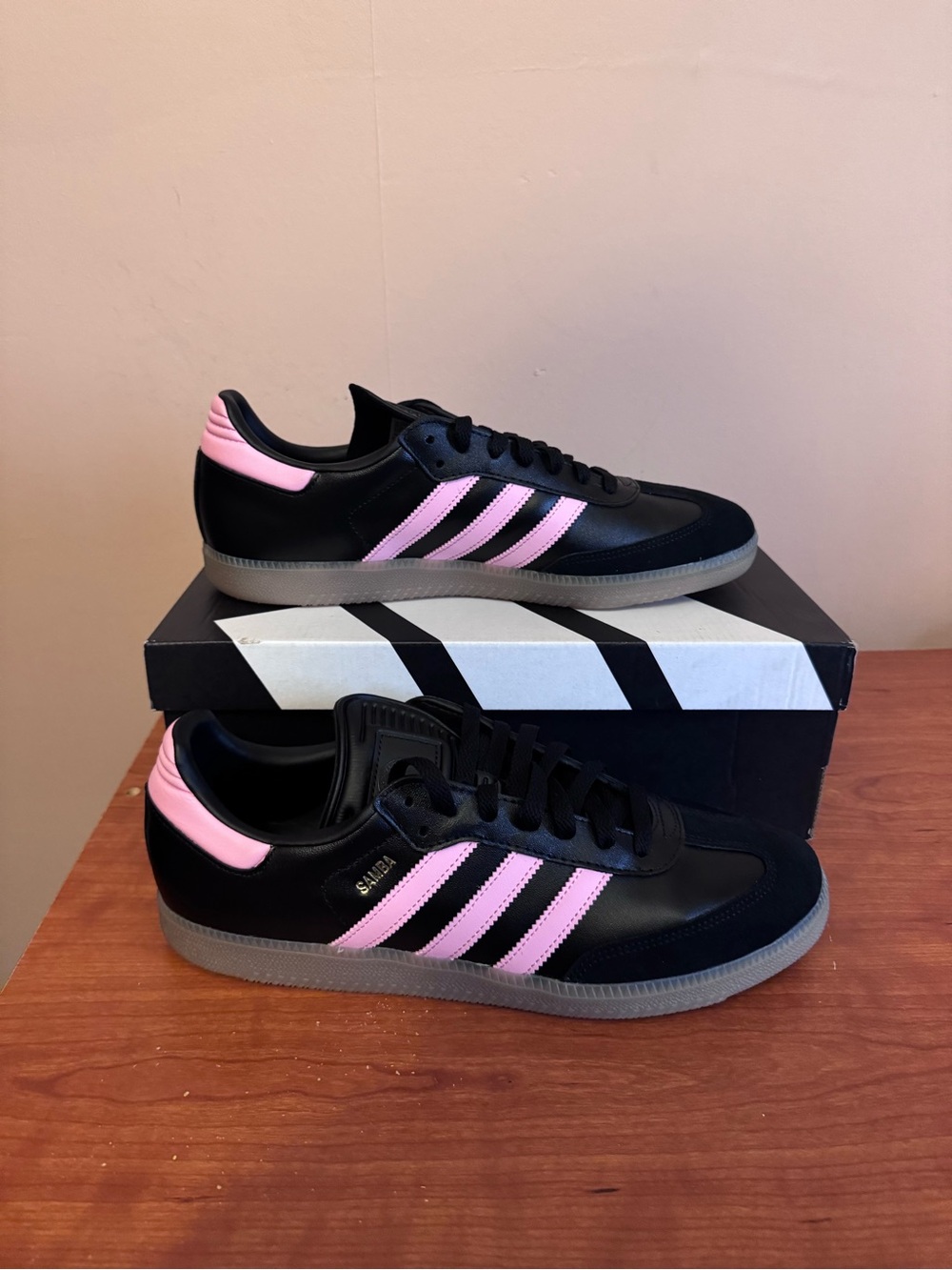 adidas Samba Athletic Shoes - Black with Pink Stripes